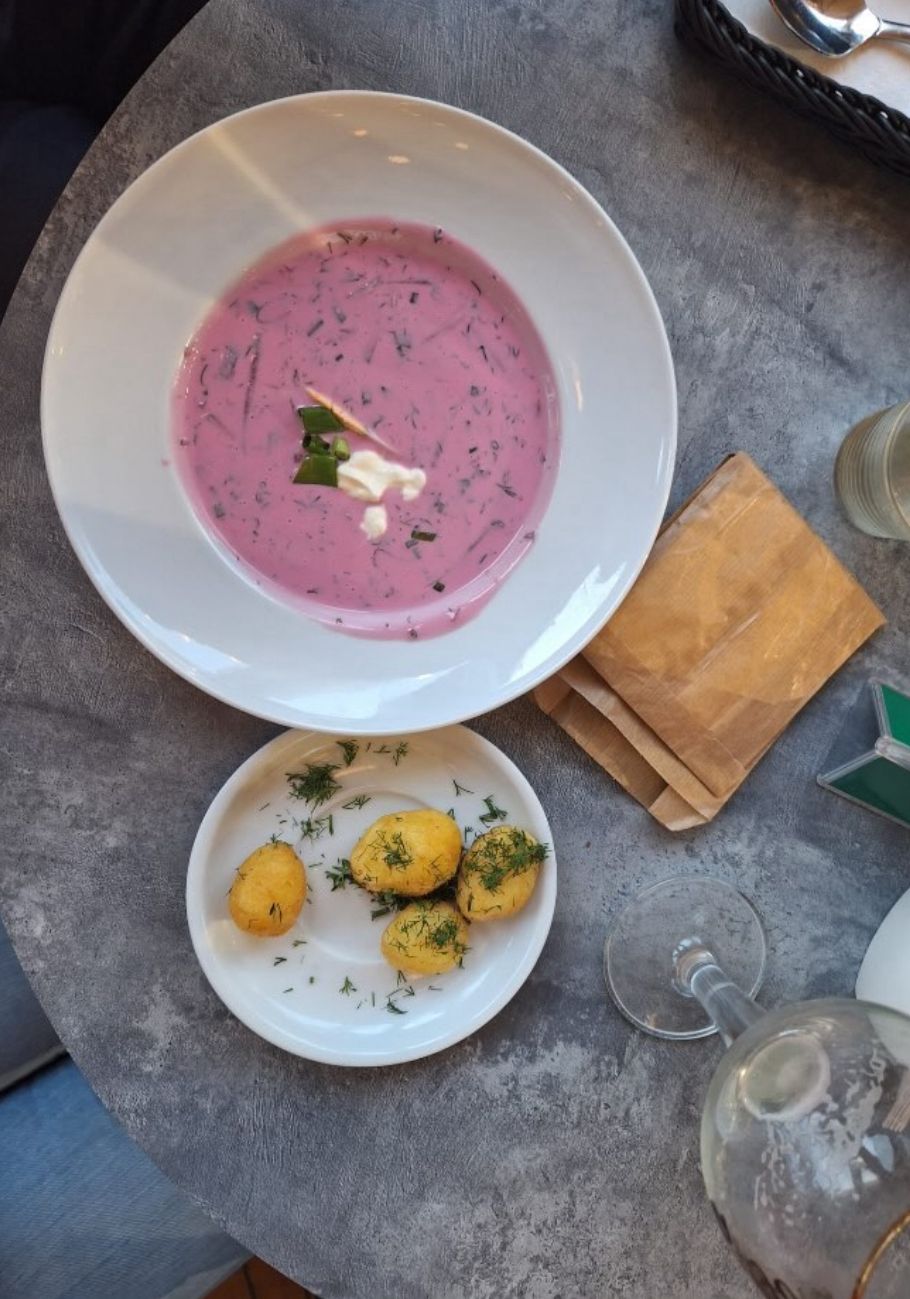 Traditional cold beet soup in Lithuania, Klaipeda