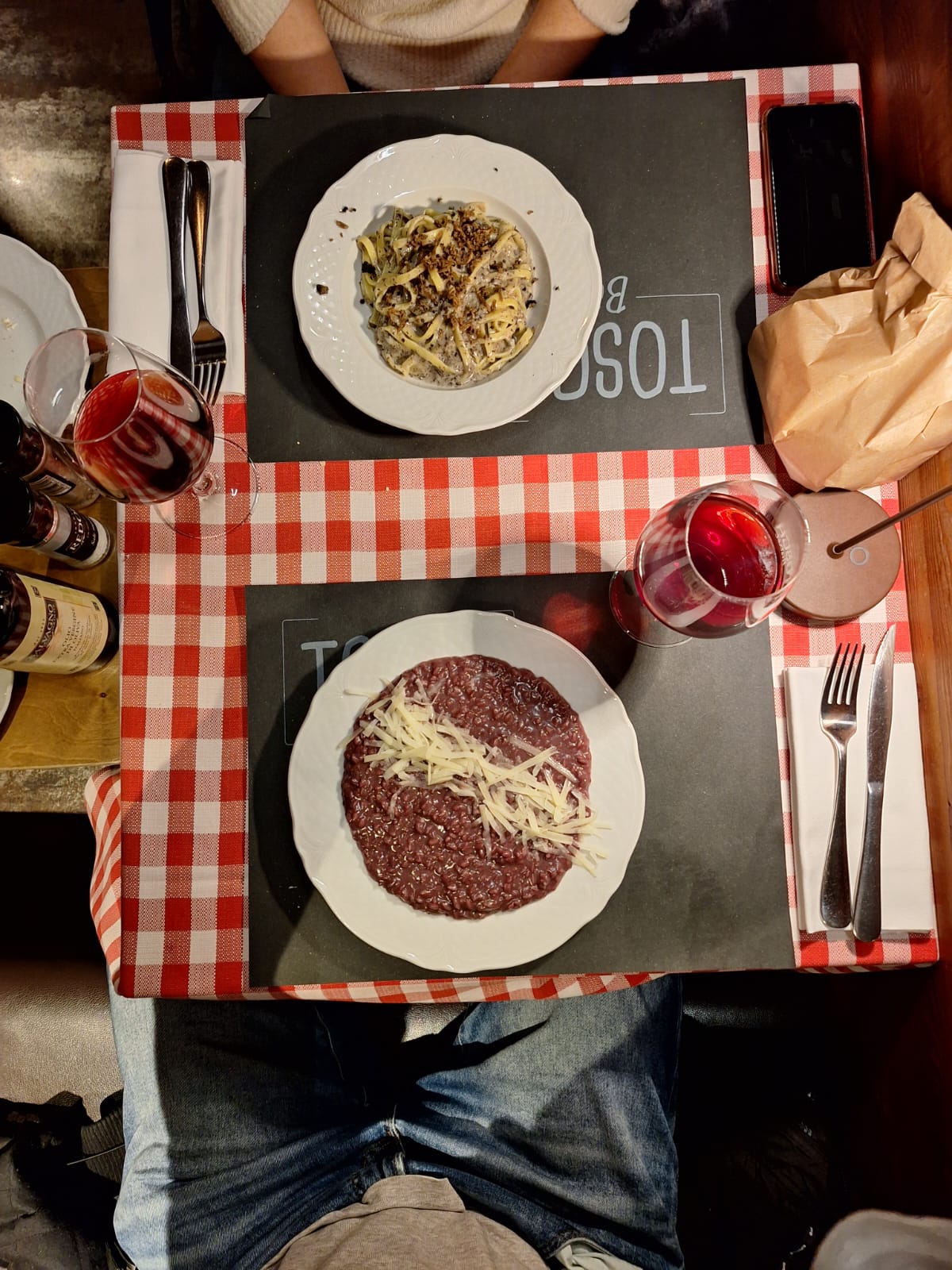 Veronese local dishes Amarone Risotto and fettuccini